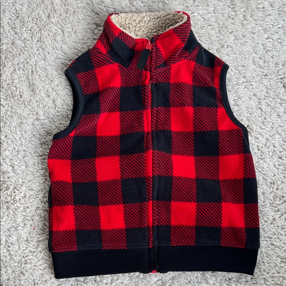 Carters Buffalo Check Fleece Vest - Red & Black